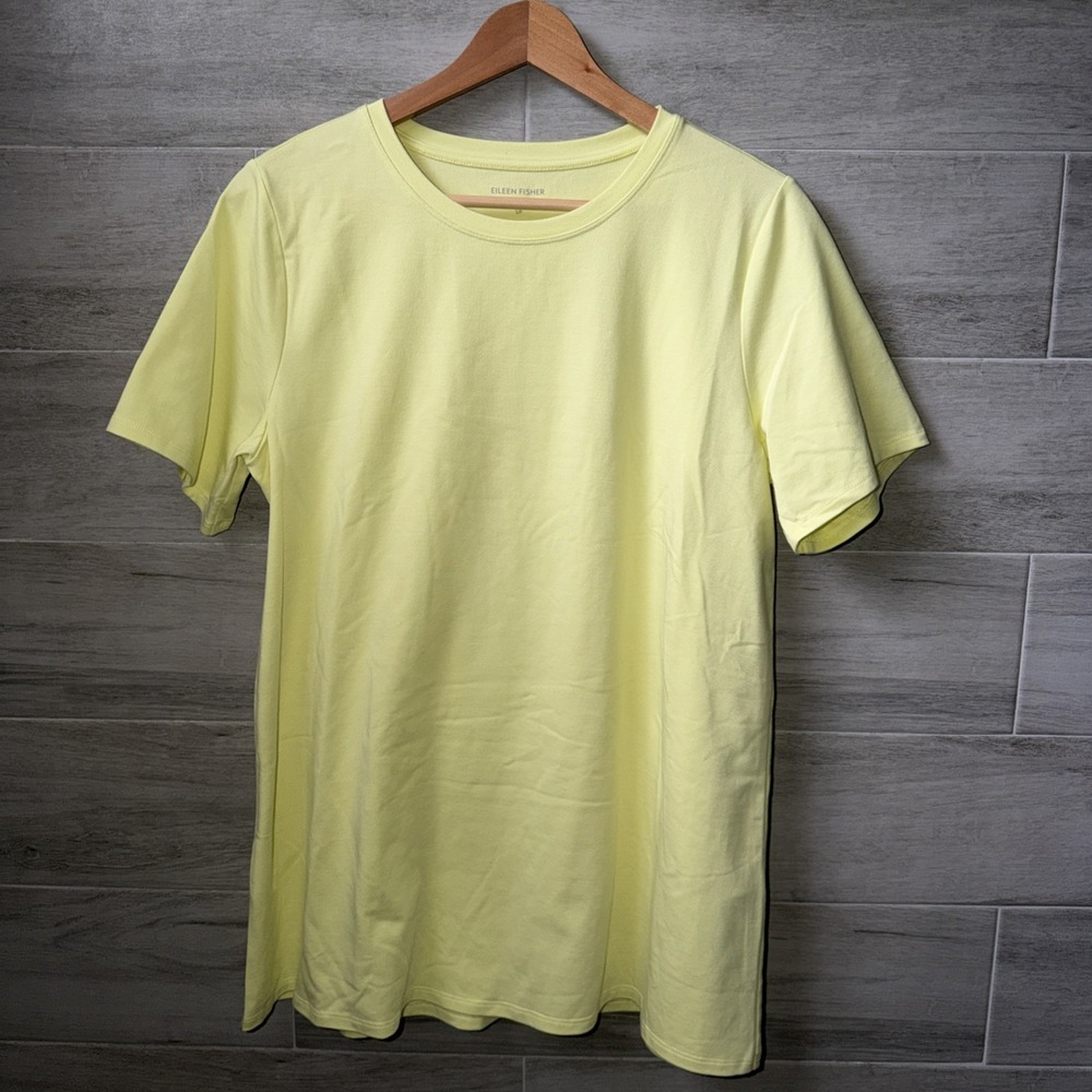 Eileen Fisher Organic Cotton Crewneck A-Line T-Shirt Size S Short Sleeve Yellow